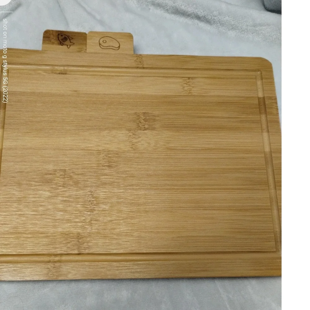 Papa Blue Labeled Bamboo Cutting Board Set of 4 with Stand Juice Groove Non-Slip